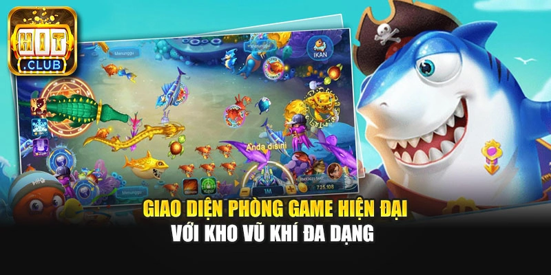 Giao diện phòng game hiện đại với kho vũ khí đa dạng 